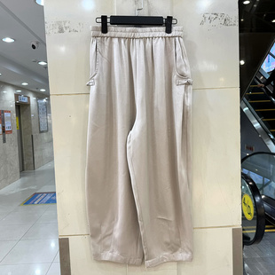 正品 611 女裤 松紧高腰口袋盘扣休闲丝绸哈伦裤 欧洲站春装 2026新款