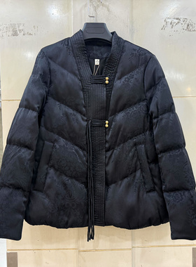 OSY-25D8728 流苏盘扣V领国风提花洋气A字短装鹅绒羽绒服冬装正品