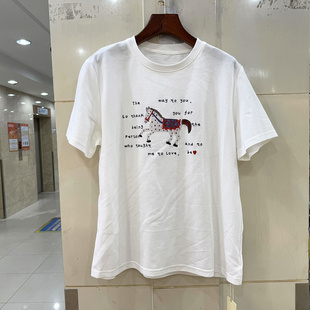 显瘦T恤小衫 D6818 圆领字母小马印花短袖 时尚 欧洲站春夏2026新款