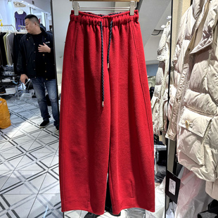 87709 时尚抽绳松紧腰休闲减龄牦牛绒女裤弯刀裤欧洲站冬装正品