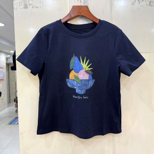 减龄短T恤上衣 卡通彩色水果图案圆领短袖 85151 欧货春夏2026时尚