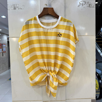 73225卡通刺绣条纹真丝衬衣