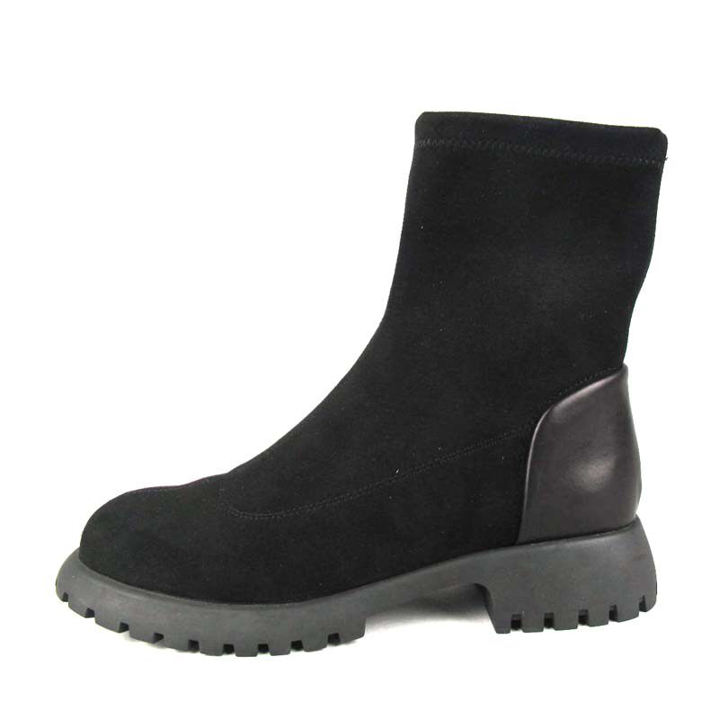 包邮女靴圆头低跟黑色弹力绒布面时尚休闲短筒套筒弹力靴5515