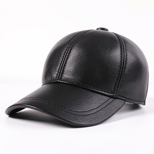 秋冬季皮帽子男款真皮棒球帽爸爸薄款中老年人鸭舌帽老头爷爷冬帽