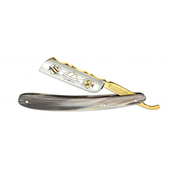24K镀金 Boker 天然牛角柄直刃理发剃须刀 碳钢刀片 限量收藏