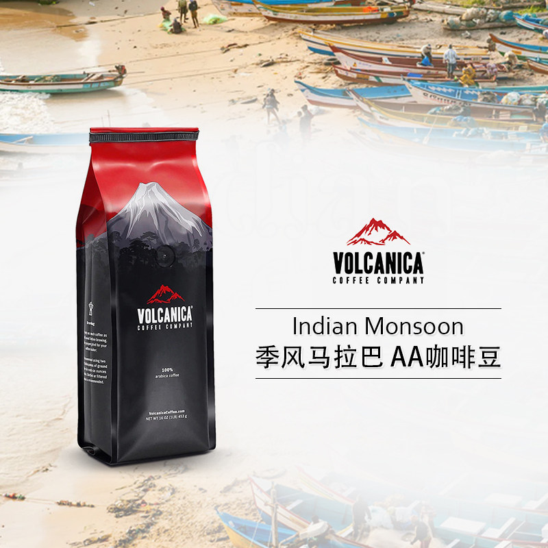 火山咖啡 印度季风马拉巴 aa 级中度烘焙咖啡豆 453g