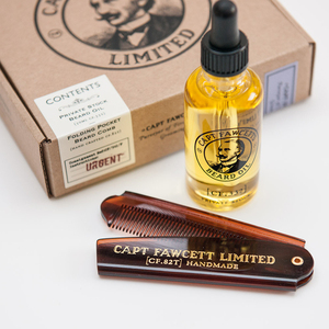 Captain Fawcett-福塞特船长 私人珍藏 男士胡须油折叠胡须梳套装