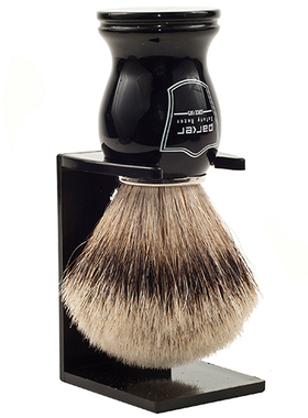Parker-美国帕克 BHST 银尖灰獾鬓毛 黑色手柄 豪华剃须刷 含刷架