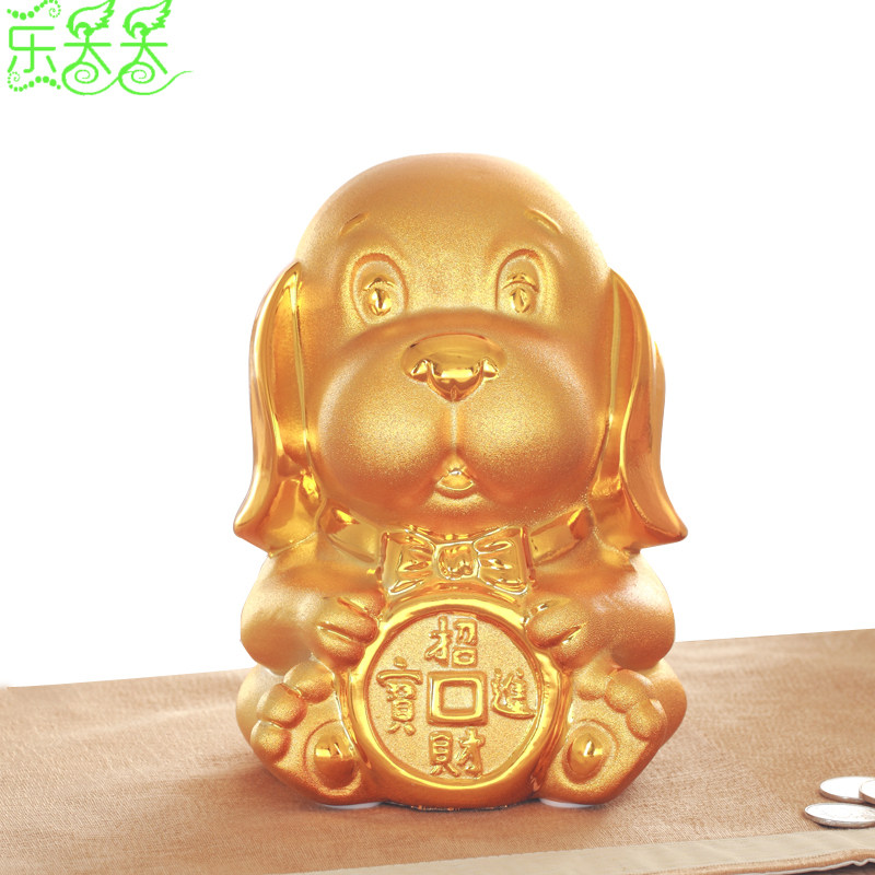 金狗存钱罐狗年吉祥物创意摆件陶瓷大号卡通储蓄罐可爱创意金兔子
