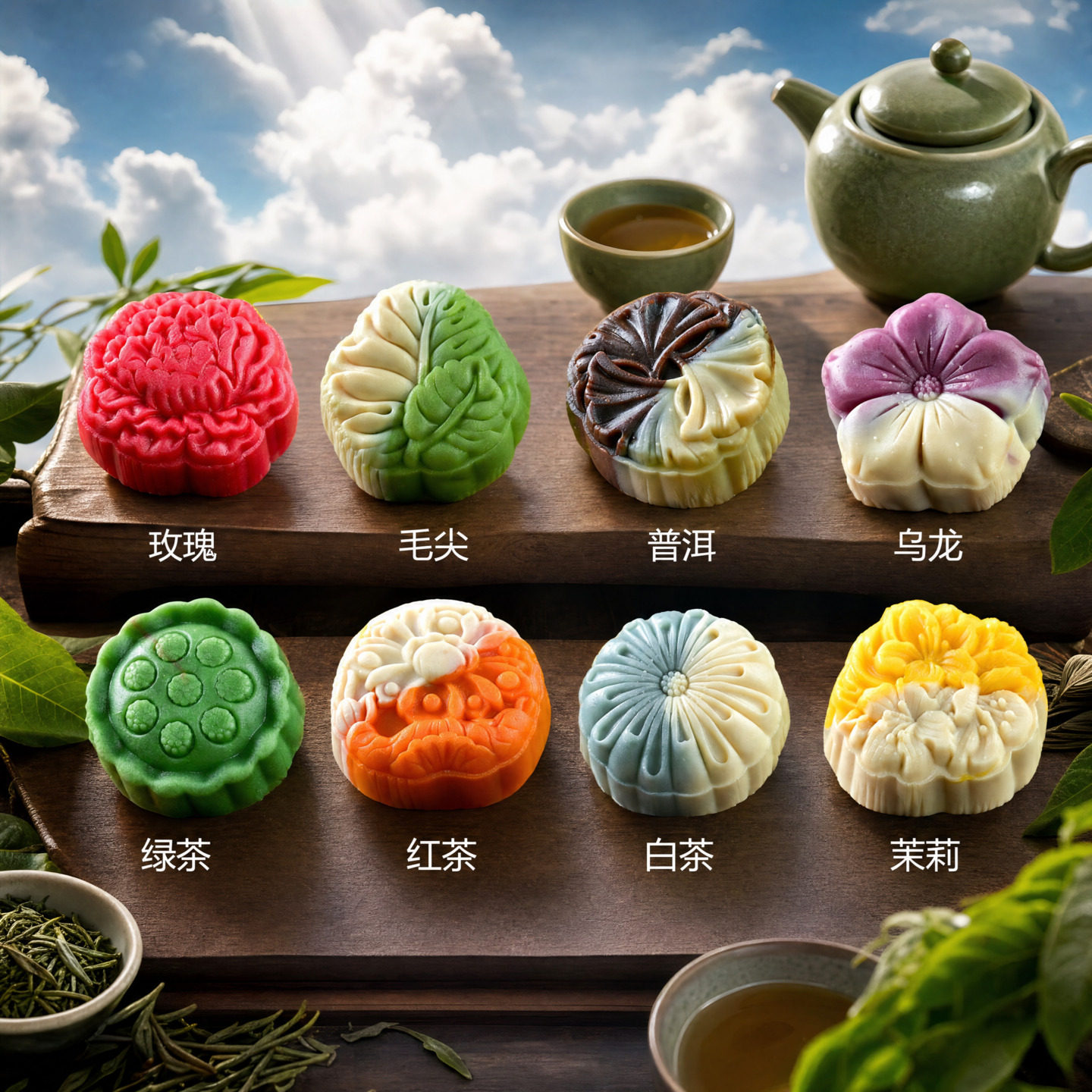 茶味月饼独立包装中秋月饼礼盒桃山皮批发送礼茶点糕点茶味小月饼