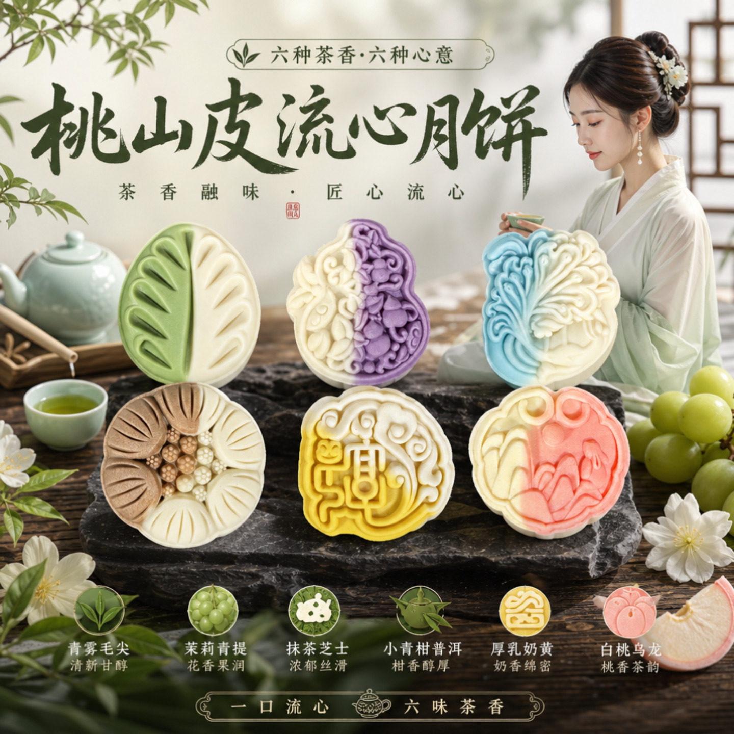 清真月饼茶流心桃山皮月饼独立装