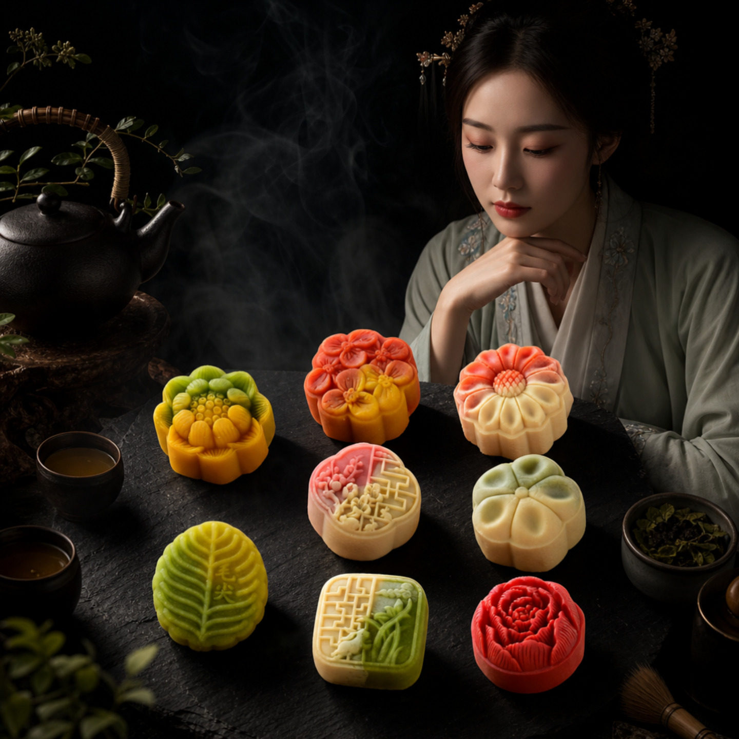 中秋茶味桃山月饼订婚结婚摆盘中式糕点送礼高档礼盒散装团购批发