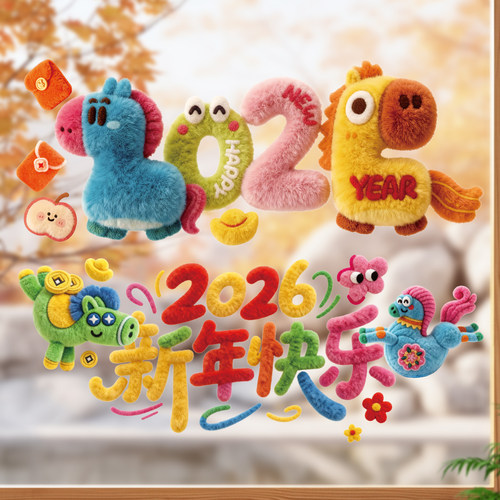 2026元旦马年窗花福字门贴纸春节过年玻璃橱窗静电贴新年装饰年画