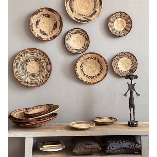 视觉味道手工复古木刻部落面具人墙饰装饰摆件编织篮收纳果盘壁饰