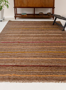 视觉味道 伊朗Ayna Kilim进口手工羊毛波斯地毯客厅复古条纹地垫