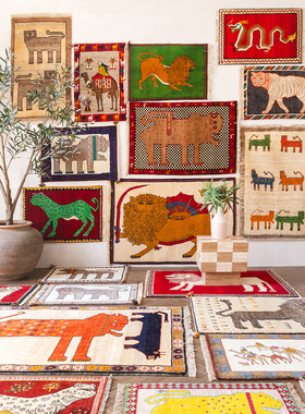 视觉味道 游牧动物羊毛地毯波斯狮子老虎手工编织伊朗Shiraz部落