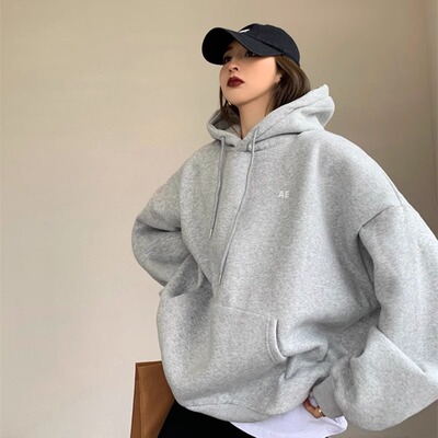 加绒加厚宽松纯棉慵懒风卫衣