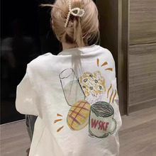 纯棉白色短袖t恤女2025新款爆款夏季美式宽松正肩设计感半袖上衣