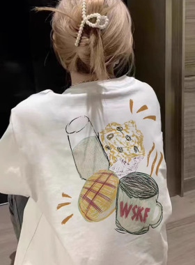 纯棉白色短袖t恤女2025新款爆款夏季美式宽松正肩设计感半袖上衣