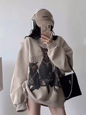 薄款宽松纯棉美式复古圆领卫衣