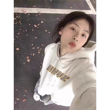 重磅纯棉灰色连帽卫衣女秋冬加绒加厚美式宽松小个子oversize外套