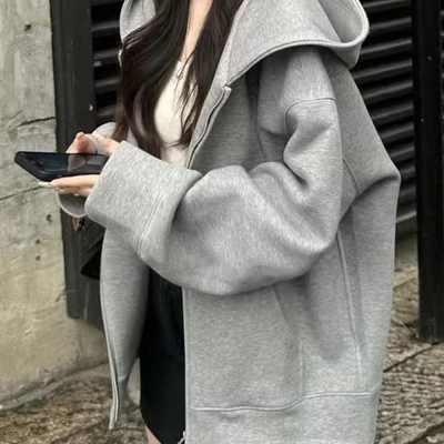 【重磅纯棉】美式连帽开衫卫衣女