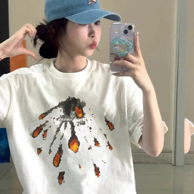 短袖设计感小众重磅印花纯棉男女
