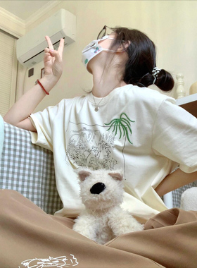 纯棉趣味印花白色短袖T恤女2026新款夏季宽松半袖小众设计感上衣