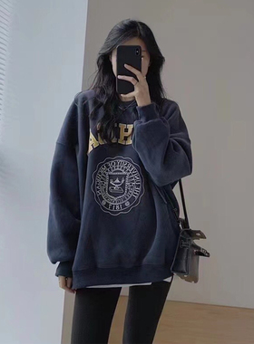 纯棉卫衣女加绒加厚秋冬2025年新款宽松bf慵懒风oversize上衣外套