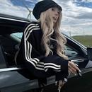 纯棉美式 条纹polo领半拉链卫衣女秋冬加绒加厚宽松设计感小众上衣