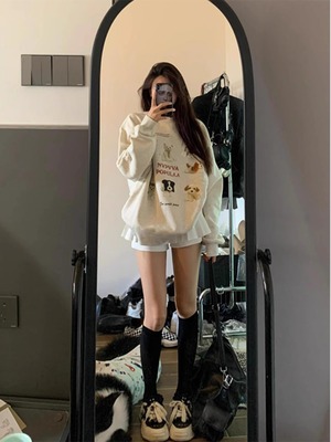 加绒加厚宽松纯棉慵懒风卫衣