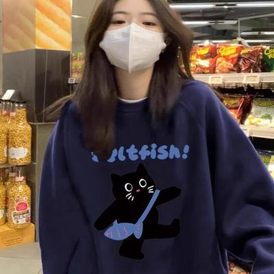 加绒加厚宽松纯棉美式圆领卫衣