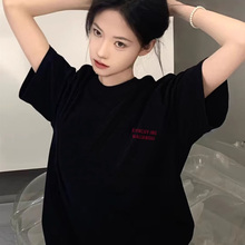 纯棉正肩短袖t恤女夏2025新款爆款宽松显瘦百搭美式高街半袖上衣