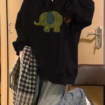 加绒加厚圆领卫衣设计感纯棉宽松