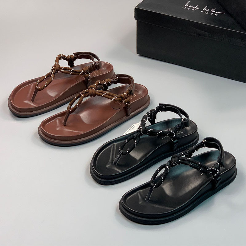 新款外贸原单大码女鞋时尚百搭夹趾人字凉鞋女平底细带罗马鞋女鞋