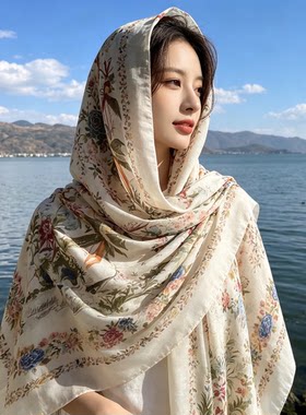 2026新款民族风碎花丝巾女夏季薄款防晒披肩旅游百搭围巾纱巾外搭