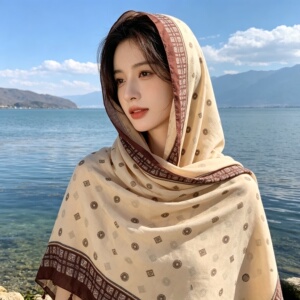 2026新款民族风丝巾女薄款防晒空调披肩海边旅游围巾包头巾高级感