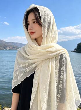 波西米亚民族风沙滩巾防晒空调房披肩丝巾女夏季蕾丝薄款旅游围巾