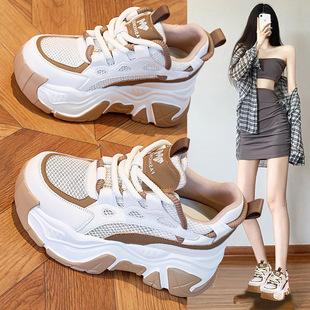 女 真皮休闲运动百搭松糕鞋 香港品牌女鞋 内增高7CM厚底防滑老爹鞋