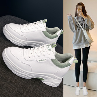 真皮休闲运动鞋 百搭小白鞋 女 内增高7CM厚底防滑新款 香港品牌女鞋