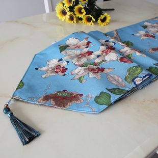 桌旗美式田园时尚简约碎花春意盎然现代民族风鞋柜长条布蓝绿色