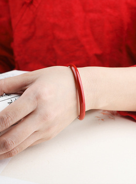 贵州铜仁万山朱砂高含量原矿紫金砂本命年心经细手镯女礼物情侣