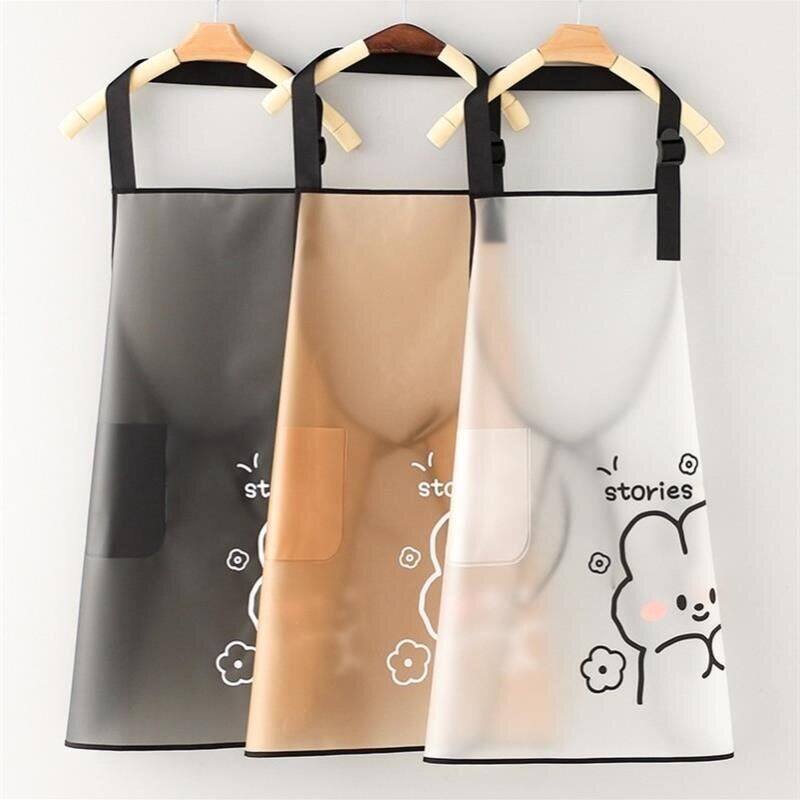 日本硅胶防水防油免洗围裙家用透明厨房牛筋炒菜用的餐饮专用园艺