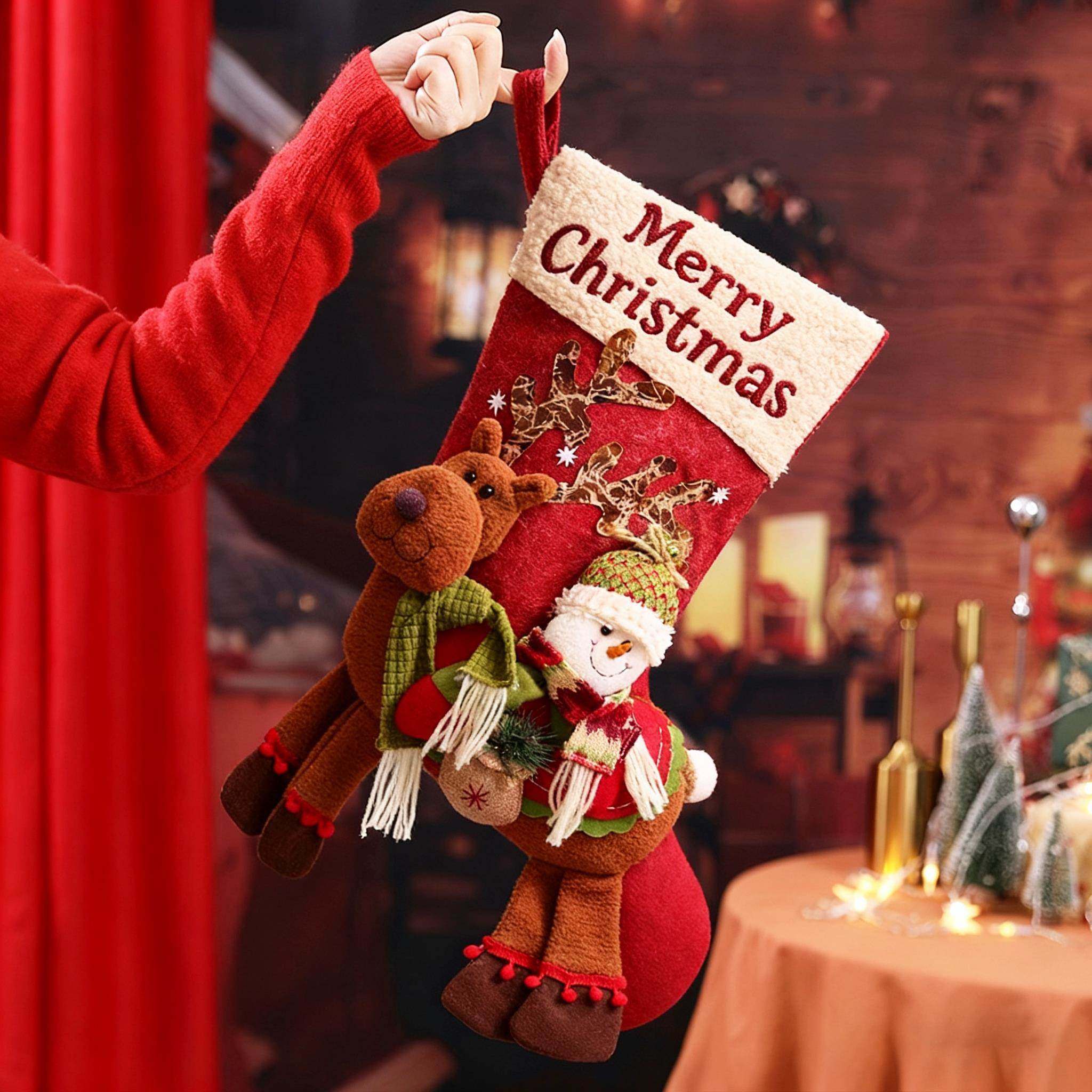 圣诞节袜子礼物袋装饰品挂件老人儿童礼品袋场景布置糖果袋超大号