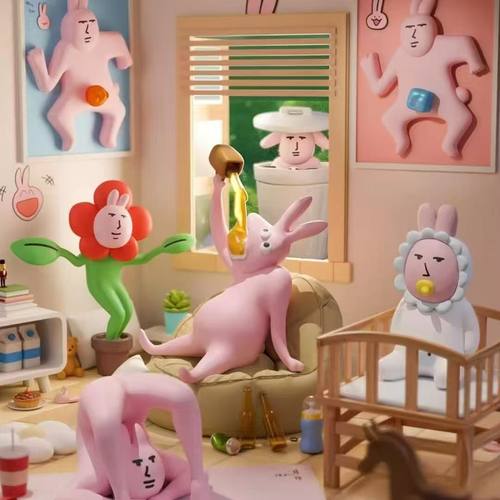 新品粉红兔子-抽象系列mini盲盒公仔抽象个性选品盲盒现货