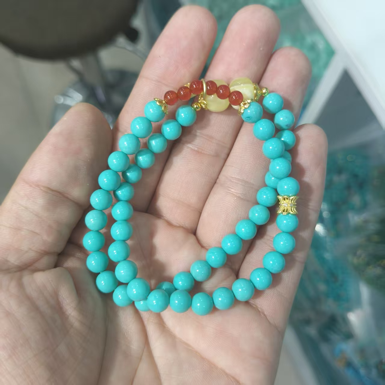 铁线绿松石真品手串男女同款圆珠