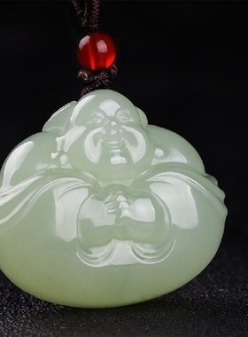 抱抱佛送礼物青白玉项链天然玉石