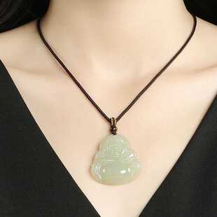 精品和田玉佛公双面玉石吊坠项链男女同款 挂件青玉藕粉情人节礼品