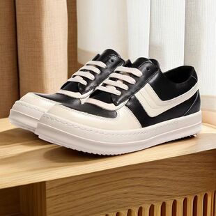 欧美ro新款低帮男鞋大钩子牛皮厚底圆头休闲低帮橡胶板鞋大码现货