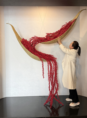 倒挂红豆船竹编艺术装置商业酒店展厅创意悬浮玄关造景装饰景观